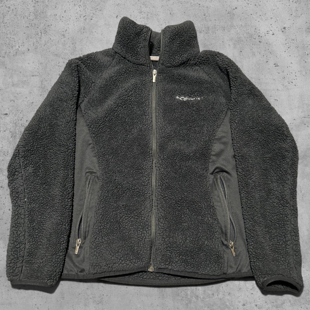 Columbia Black Sherpa Fleece Full Zip Jacket Gorpcore Size S - Picture 1 of 5